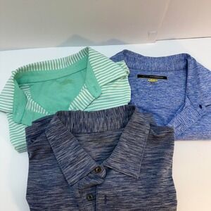 Greg Norman Play Dry Men XL Polo Shirt Set 3 Blue Teal Striped Heathered Golf